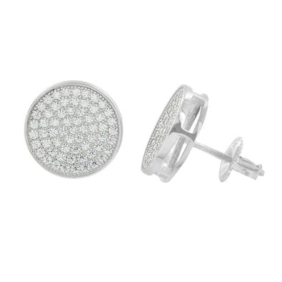White Gold Earrings Mens Round Design Back 925 Silver Cubic Zirconia White Gold Earrings Mens Round Design Back 925 Silver Cubic Zirconia