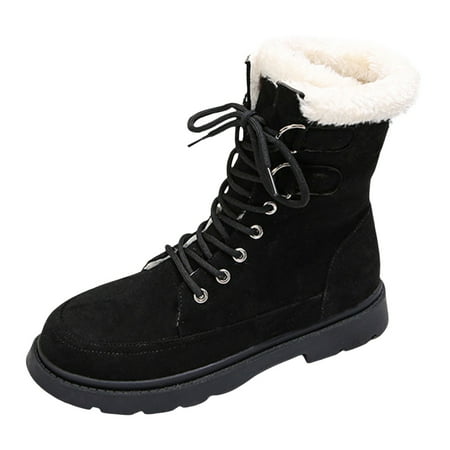 DVKOVI Botas Para Mujer Elegantes Womens Mid Calf Boots Women Shoes Soft Thick Soled Warm Short Boots Fashion and Casual Velvet Warm Mid Length Boots Flat Heel Cowboy Boots Women Black 42
