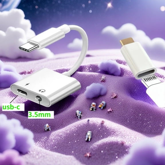 2-in-1 USB-C Adapter with 3.5mm Audio Jack & TYPE-C Charging Port USB-C to Lighting Connector – Listen and Charge for iPhone, iPad, Samsung Phone