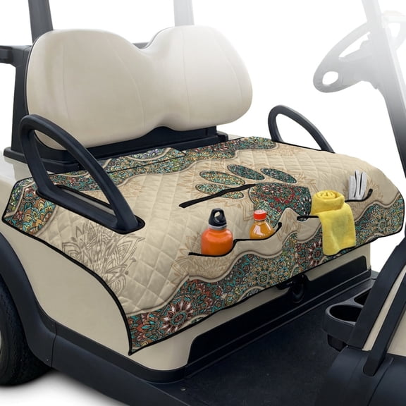 Whosucclay Mandala Floral Quilted Golf Cart Seat Covers, 4 Pockets Golf Cart Accessories Breathable Seat Cushion Cover for Club Car 2 Seats