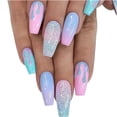 thumbnail image 2 of 24Pc/Lot Light Pink Blue Gradient Long Ballet Fake Nails Acrylic Press on Nail Tips Removable Artificial Wearing False Nails Art, 2 of 5