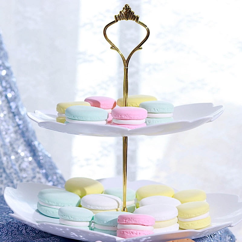 BalsaCircle 2 Tiers White Plastic 9' Cupcake Holder Petal Shaped Dessert Stand