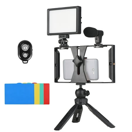 Image of GoolRC Andoer Smartphone Video Rig Vlog Kit Including Smartphone Cage with Phone Clamp 3 Cold Shoe Mounts + USB Video 3200K-5600K with 5pcs Color Filters + Microphone + Desktop Tripod + Remote Sh