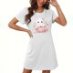 thumbnail image 2 of Camisón corto de talla grande para mujer, camisón de manga corta con estampado de pecho a la moda, camisón para mujer, 2 of 3
