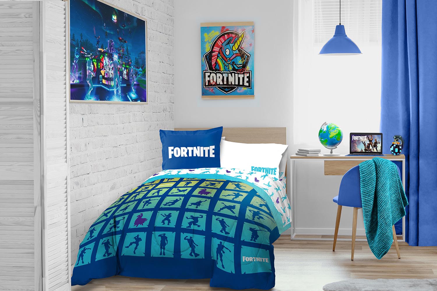Fortnite Boogie 5 piece Twin Bed-in-a-Bag, 100% Microfiber, Blue