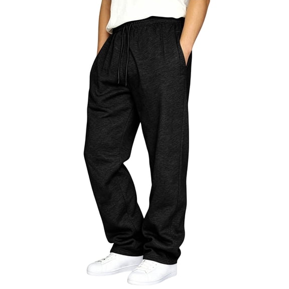 Hsovts Men's Open Bottom Sweatpants Casual Baggy Wide Leg Loose Fit Fleece Sweat Pants Multi‑Color Options For Tall Guys Black 2xL