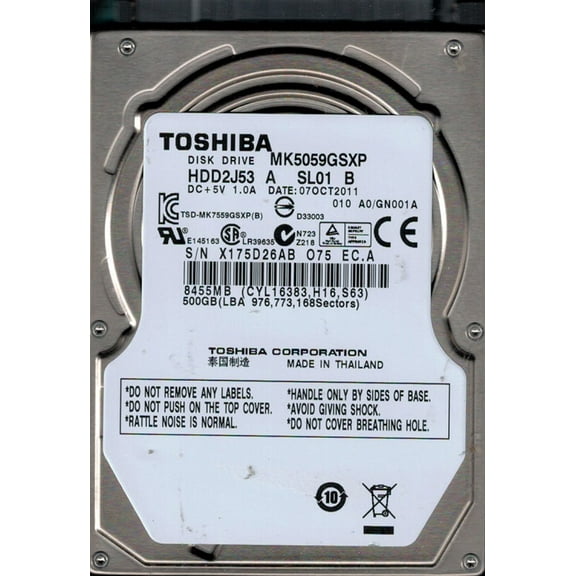 Toshiba MK5059GSXP 500GB HDD2J53 A SL01 B F/W: A0/GN001A Thailand