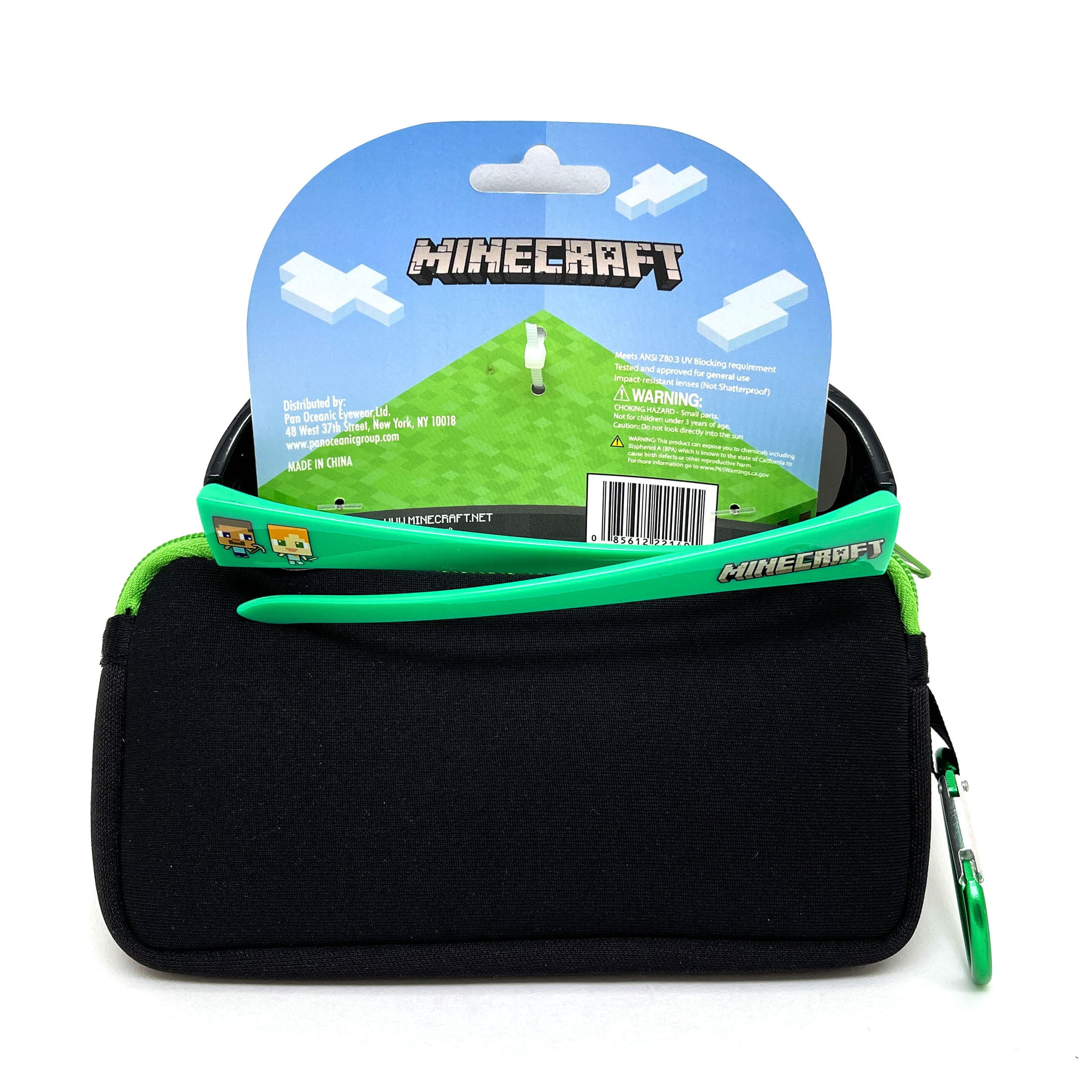Minecraft Boy's Fashion Sunglasses with Zippered Pouch and Carabiner