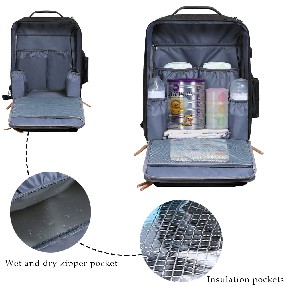 Baby Diaper Backpack - Large Capacity Waterproof Nappy Bag with Insulated Pockets and 14-inch Laptop Compartment, Large Daypack Business Weekender Luggage Backpack for Momm Dad （Black）