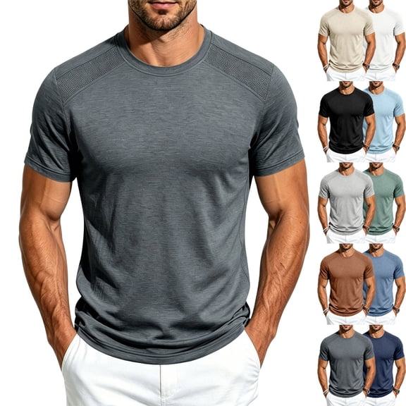 Miqool Men's Athletic T-Shirt Short Sleeve Crew Neck Moisture-Wicking Mesh Panel Quick Dry Workout Top Lightweight Stretch Gym Running Tee