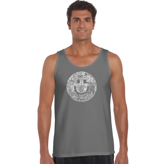 LA Pop Art Men's Word Art Tank Top - SMILE IN DIFFERENT LANGUAGES