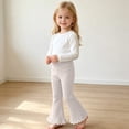thumbnail image 4 of fnnxnal Girls Ribbed Knit Flare Pants Kids Stretchy High Waist Bell Bottom Lace Trim,Size 10 T, 4 of 7