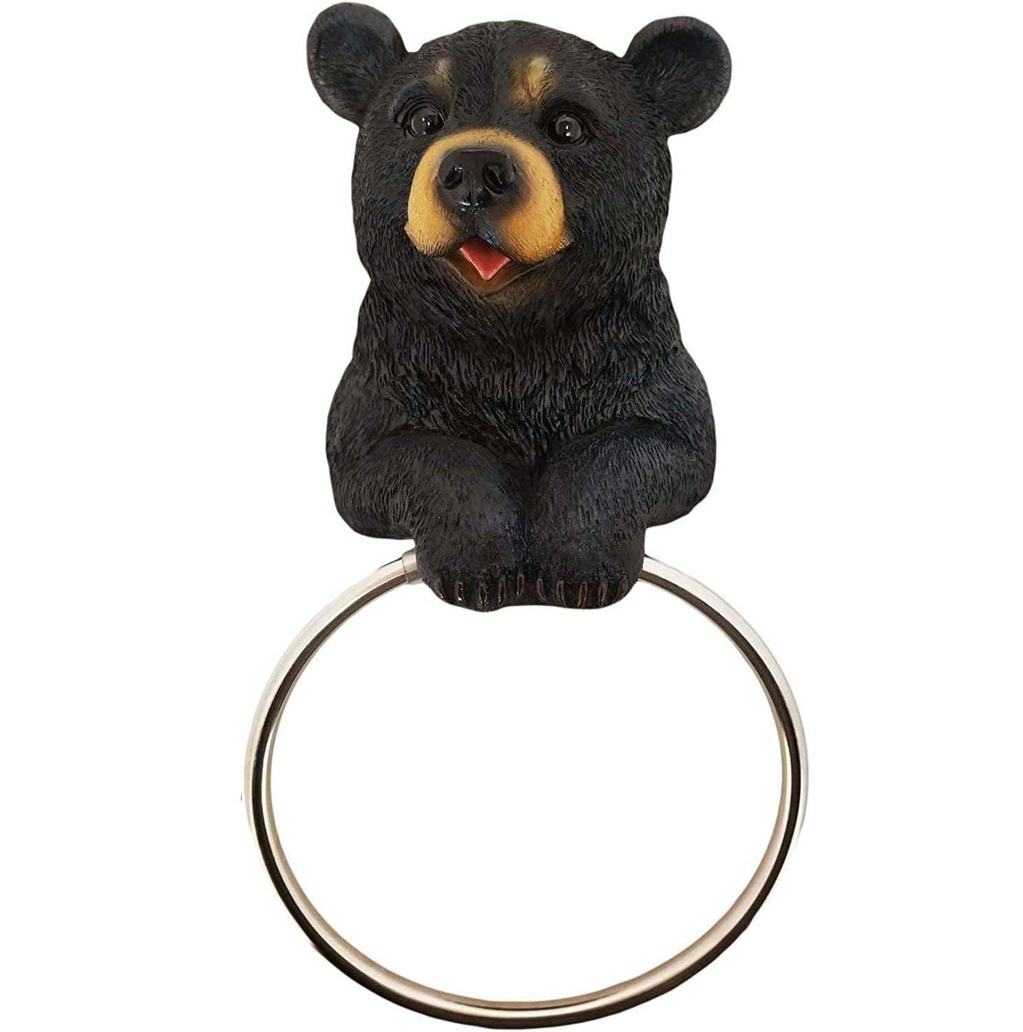 Black Bear Sculpture Hand Bath Towel Ring Holder Powder Room Bathroom