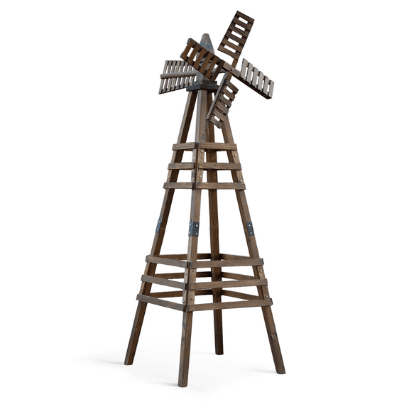 UBesGoo Outdoor Yard Windmill, Wooden Wind Spinner for Garden Yard Lawn Patio Decoration(Brown)