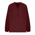 thumbnail image 3 of Olyvenn Womens Tops Dressy Casual Lantern Long Sleeve Shirts Spring Outfits Textured Business Blouses V Neck Button Down Shirts Wine 6, 3 of 5