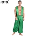 thumbnail image 2 of Conjunto de satén con adornos dorados del príncipe árabe de Halloween para hombre, chaleco abierto por delante y pantalones de cintura elástica, trajes de danza del vientre para Cosplay de cuentos de, 2 of 5