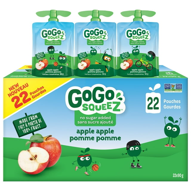 GoGo squeeZ Fruit Sauce Snack Pouches Multi-, Apple, No Sugar Added Box of 22 Pouches