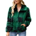 thumbnail image 2 of Puntoco Mujer Solapa Doble Bolsillo Otoño Invierno Felpa Cremallera Cárdigan Solapa Felpa Chaqueta A Cuadros Liquidación Puntoco Puntoco-2784, 2 of 8