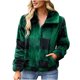thumbnail image 2 of Pntutb Mujer Solapa Doble Bolsillo Otoño Invierno Felpa Cremallera Cárdigan Solapa Felpa Chaqueta A Cuadros Liquidación Pntutb Pntutb-2784, 2 of 8