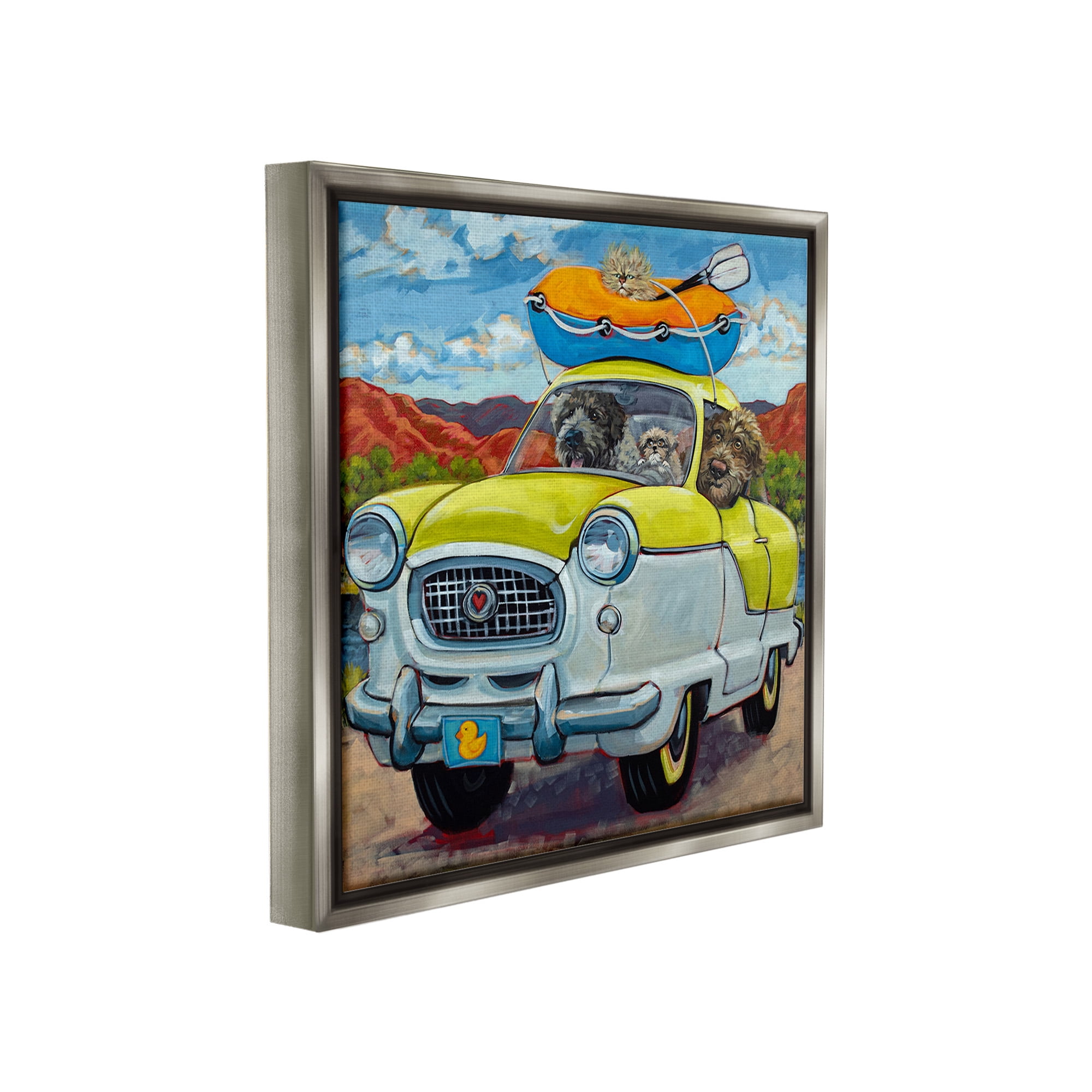 Stupell Industries Vacation Dogs in Car Animals & Insects Painting Gray Floater Framed Canvas Art Print Wall Art, 25 x 25
