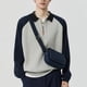 thumbnail image 1 of Suéter de cuello polo con media cremallera y contraste de color de otoño e invierno, suéter cálido de manga larga, suéter de estilo coreano para hombre, abrigo para hombre, 1 of 5