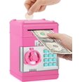 thumbnail image 1 of Alcancías electrónicas, caja de ahorro de dinero de papel con desplazamiento automático, cajero automático, contraseña, regalo de juguete perfecto para niños y niñas (rosa), 1 of 6