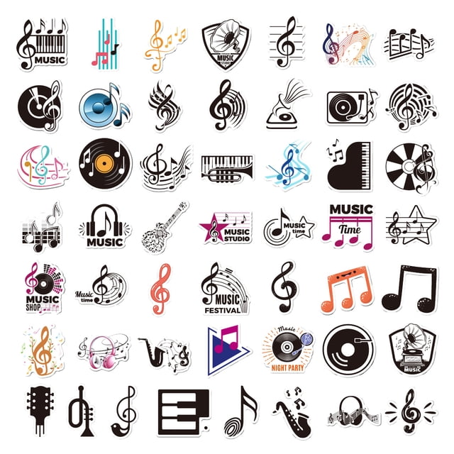 Oferta por tiempo limitado!50 pegatinas de notas para ordenadores portátiles, vasos de agua, pianos, guitarras, decoraciones de equipaje, pegatinas musicales