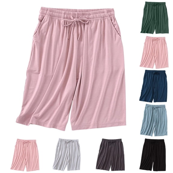 VBVC Women's Drawstring Elastic Waist Modal Shorts , Soft Sleep Shorts For Women,Ladies' Lightweight Bermuda Shorts with Pockets,Black,M-2XL