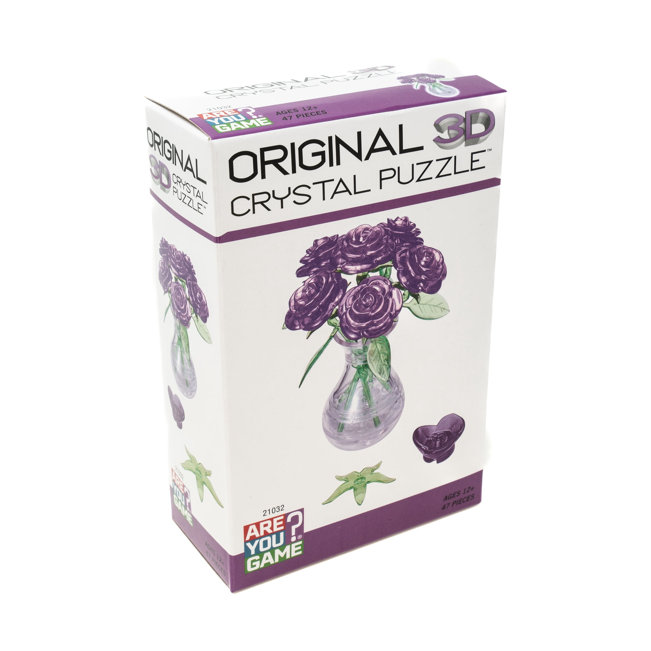 AreYouGame.com 3D Crystal Puzzle - Roses in a Vase (Purple): 47 Pcs