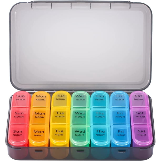 Pastillero de 1 pieza, 7 días, 3 veces al día, pastillero semanal de 7 días, organizador de pastillas de viaje portátil diario, pastillero con compartimentos grandes para guardar vitaminas y medicamentos JM