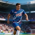thumbnail image 5 of Men's 2026 USA Soccer Jersey Crew Neck Short Sleeve Country Team Fan International Football Shirt Retro Streetwear Top Blue S, 5 of 6