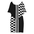 thumbnail image 3 of Stylish Black And White Check And Stripes Women's Off The Shoulder Ruffles Summer Wedding Guest Loose Casual Party Beach Dress, 3 of 9