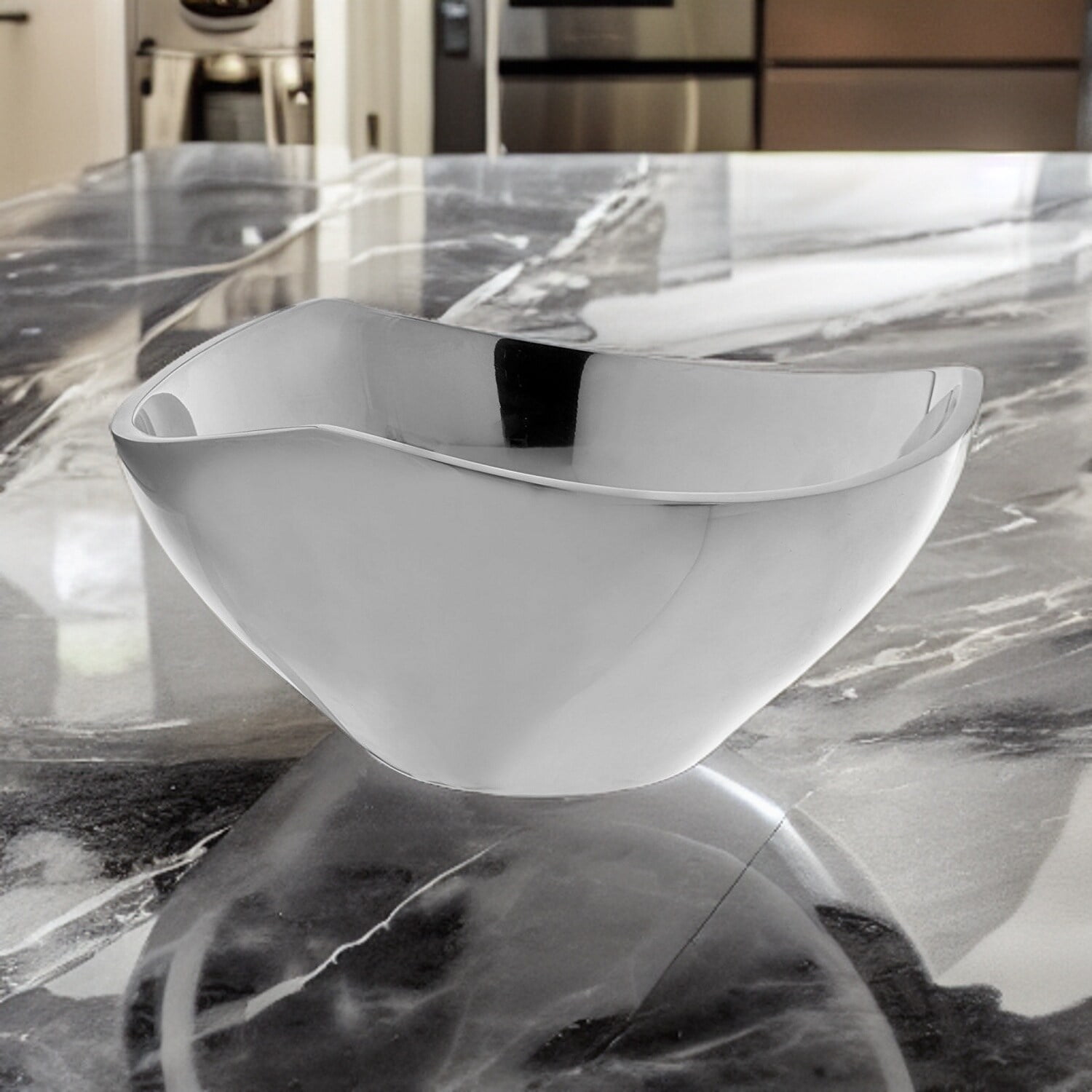 Nambe　皿 Nambe Curved Polished Metal Elegant Rim Tri Corner Serving