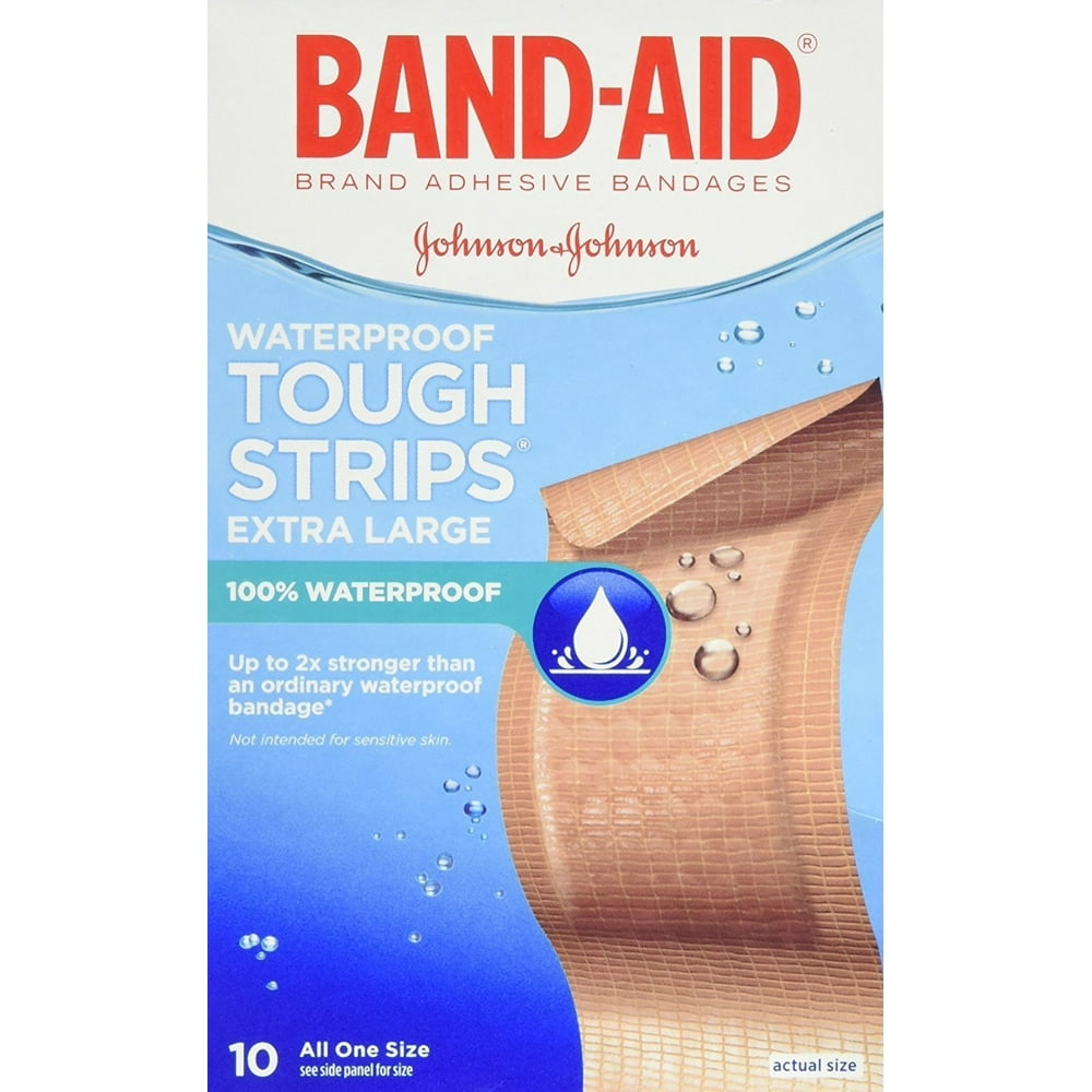 Band Aid Tough Strips Waterproof Adhesive Bandages Extra Large 10 Count