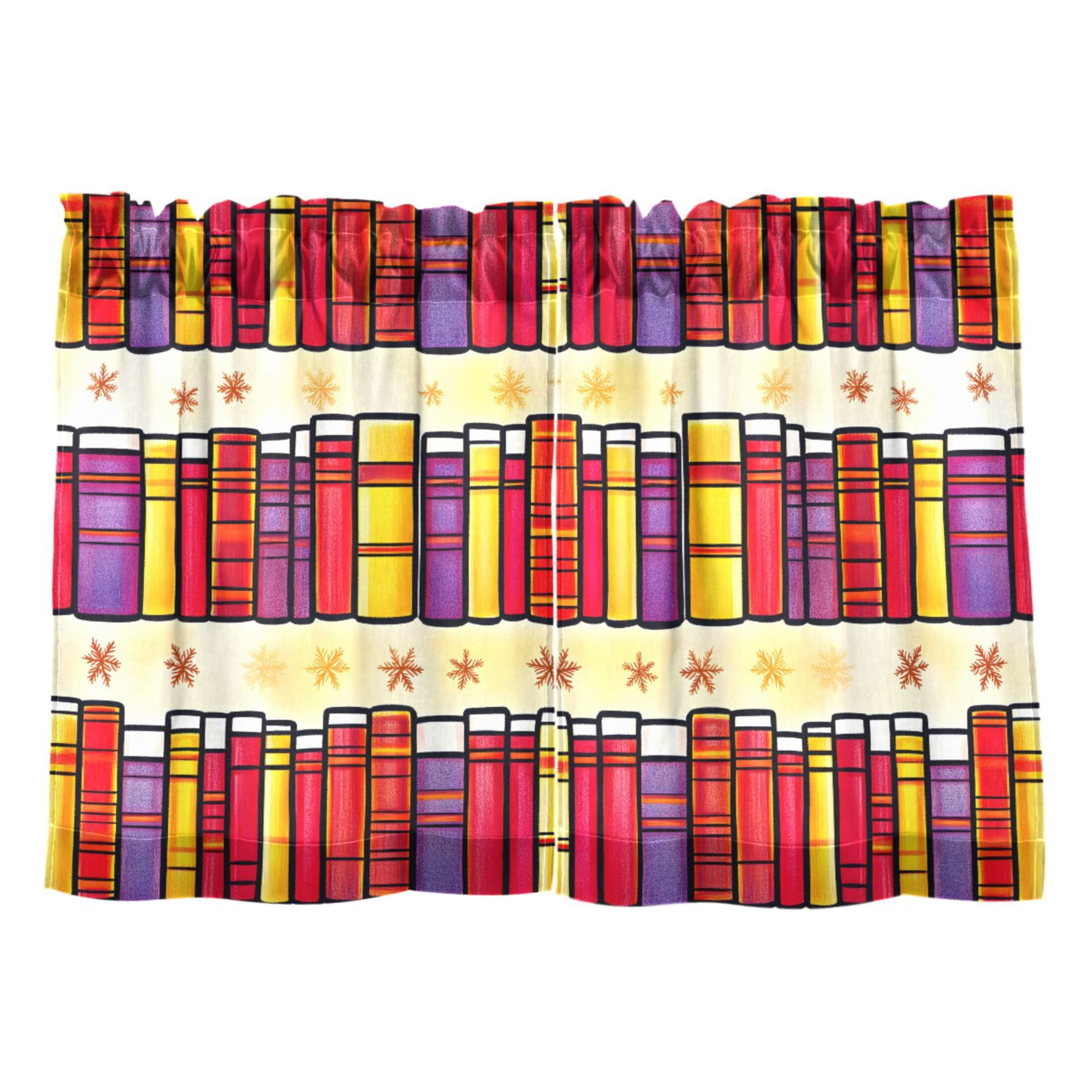 Linen Kitchen Curtains Colorful Books Pattern Tier Curtains Tier Kitchen Living Room Bedroom Balcony 2 Panels 27x24 Inch