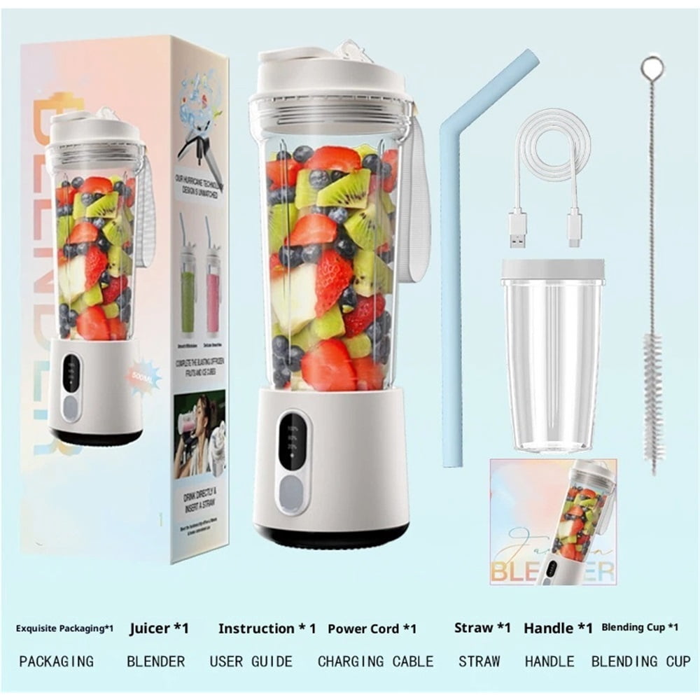 Portable Blender for Smoothies and Shakes, 2 Portable Blender Cups, 17.63 Cordless Personal Small Blender with Straw Brush&Lid, USB-C Rechargeable, Quiet Mini Travel Blender, White