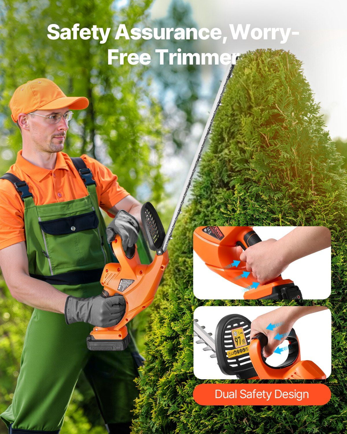 Cordless Electric Hedge Trimmer 20V 2A Battery 20 Inch Dual Action Blade 1200 RPM for Low Branch Yard Lawn Care