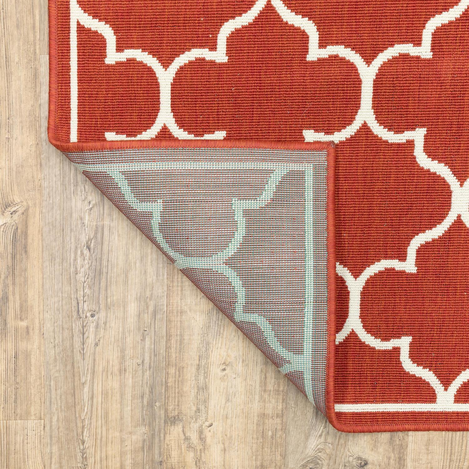 Oriental Weavers Meridian Indoor/Outdoor Rug - 1295R - 6'7" x 9'6" - in Red/ Ivory - Moroccan Style, Water, Stain and Fade Resistant, Hose Clean, Patio, Outdoor Living Area Rug