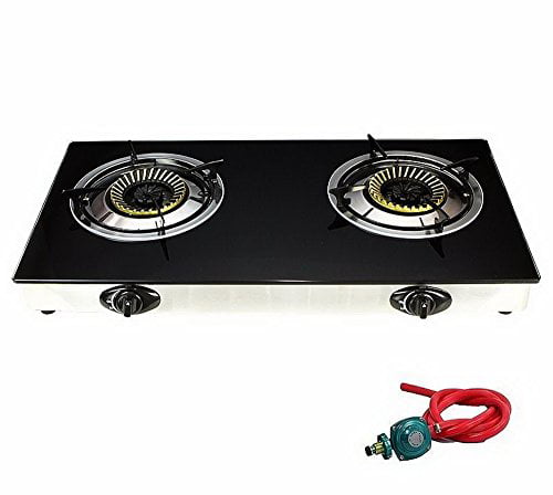 Deluxe Propane Gas Range 2 Burner Stove Tempered Glass Cooktop Auto Ignition 