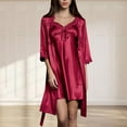 thumbnail image 2 of Diufon Pajamas Nightgown Set for Women Satin Cardigan with Lace Cami Sleepwear Dress 2 Piece Dressy Suits (Large, Red), 2 of 5
