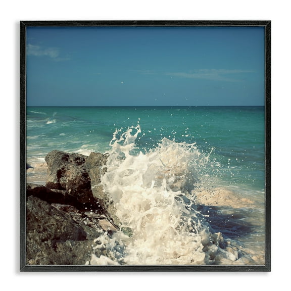 Stupell Industries Splashing Beach Spray Coastal Photography Black Framed Art Print Wall Art, 12 x 12
