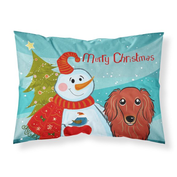 Carolines Treasures BB1834PILLOWCASE Snowman with Longhair Red Dachshund Fabric Standard Pillowcase Standard multicolor