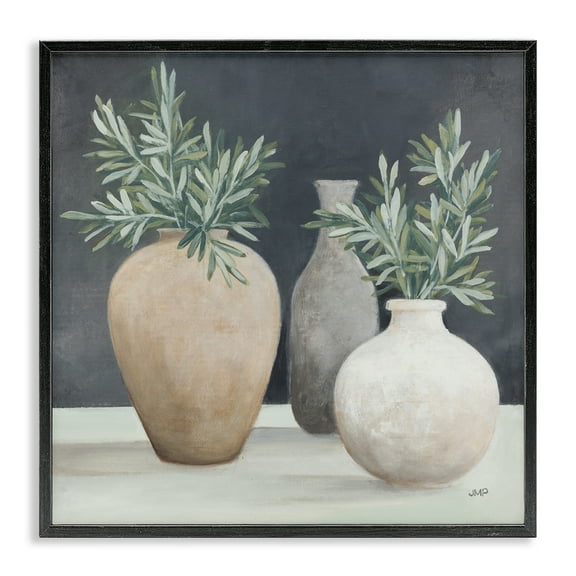 Stupell Industries Botanical Pottery Vessels Plants & Flowers Painting Black Framed Art Print Wall Art, 12 x 12