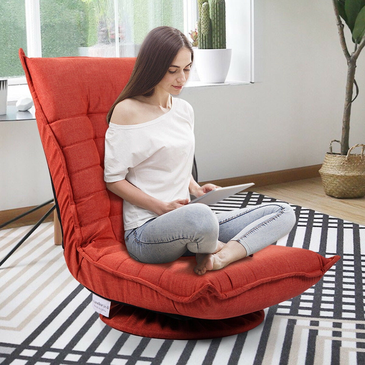 Lazy Boy Recliner Chair Red Fabric Armchair Adjustable Folding with Pillow Sofa