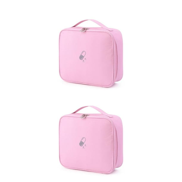 Yuarrent Botiquín de telas para el hogar, botiquín de primeros auxilios de emergencia, bolsa de almacenamiento portátil para medicinas, Rosa Talla grande 2piezas