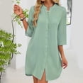 thumbnail image 5 of Arlun 2026 Spring Summer Button down Shirt Dresses for Women Long Sleeves Solid Color Mini Dress Trendy Roll-Sleeved Loose Comfy Thin Beach Vacation Frock Light Green XXL, 5 of 7