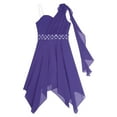 thumbnail image 5 of renvena Girls Kids One Shoulder Flower Dress Pleated Chiffon Wedding Bridesmaid Pageant Prom Ball Gown Purple 14, 5 of 7