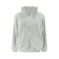 thumbnail image 4 of Womens Fuzzy Fleece Jacket Zip Up Stand Collar Sherpa Coats Casual Winter Warm Fluffy Faux Fur Outwear with Pockets, 4 of 7