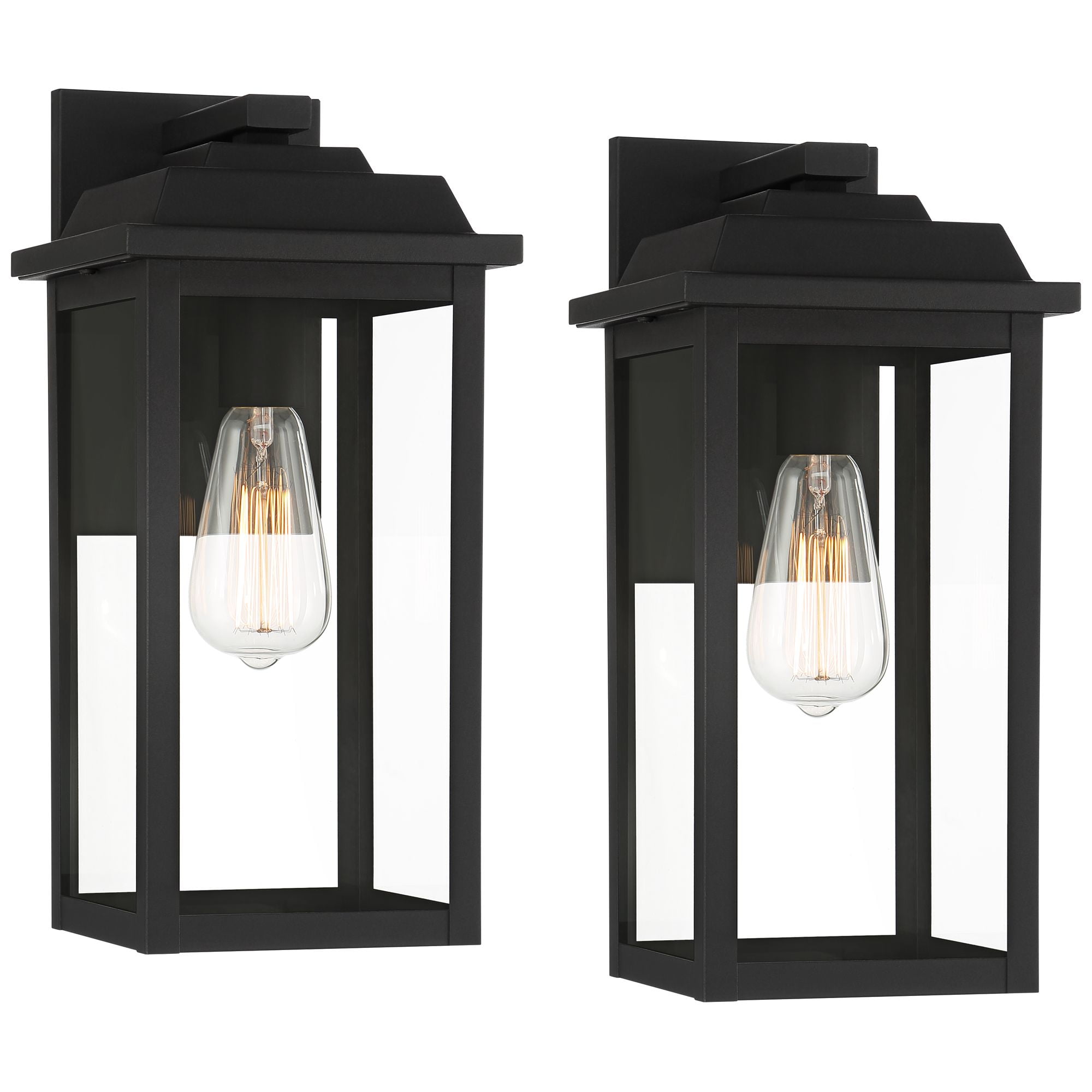 John Timberland Eastcrest Modern Outdoor Wall Light Fixtures Set of 2 Textured Black Metal 15 1/4" Clear Glass for Post Exterior Barn Deck