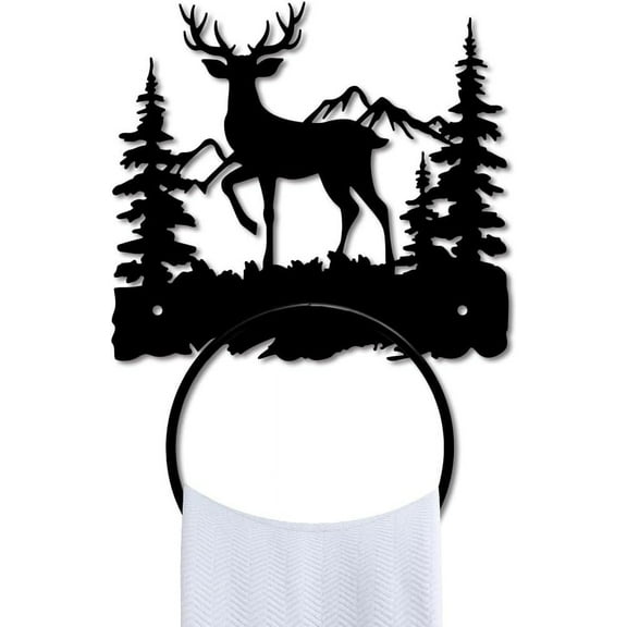Deer Metal Towel Ring Forest Animal Mountain Towel Holder Bath Towel Ring Wall Mounted Metal Towel Rack for Bathroom Kitchen Towel Hanger Home Decors Gift